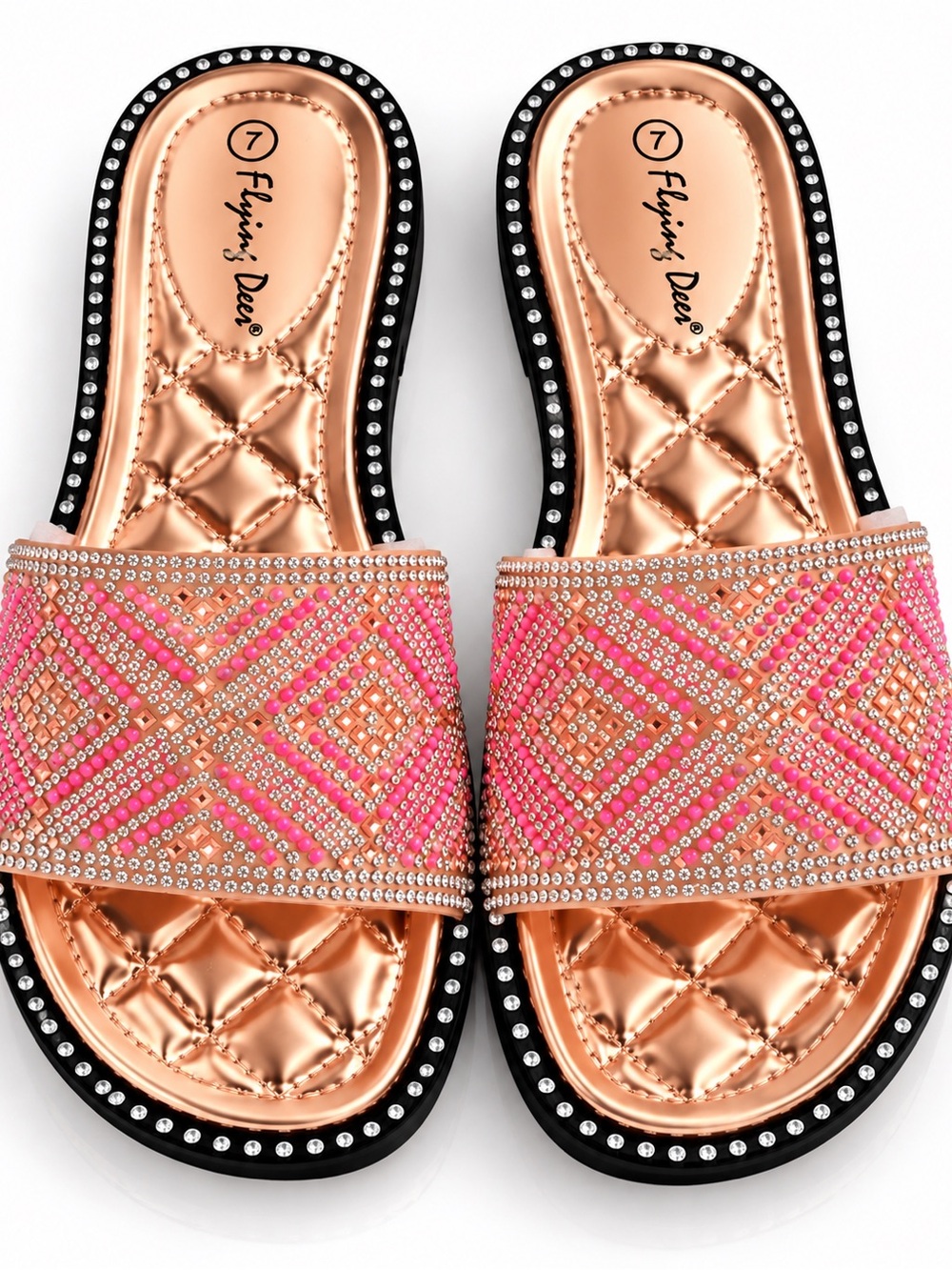 Rose Gold & Pink Beaded Slide Sandals